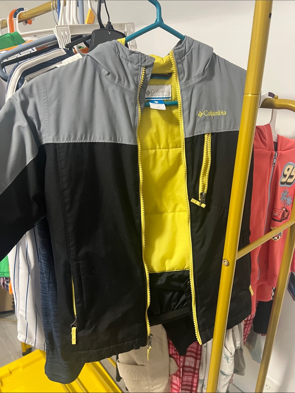 Columbia Kids Black & Gray Puffer Jacket with Yellow Lining